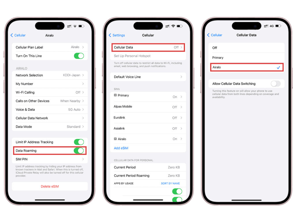 airalo esim gegevensroaming 2 inschakelen